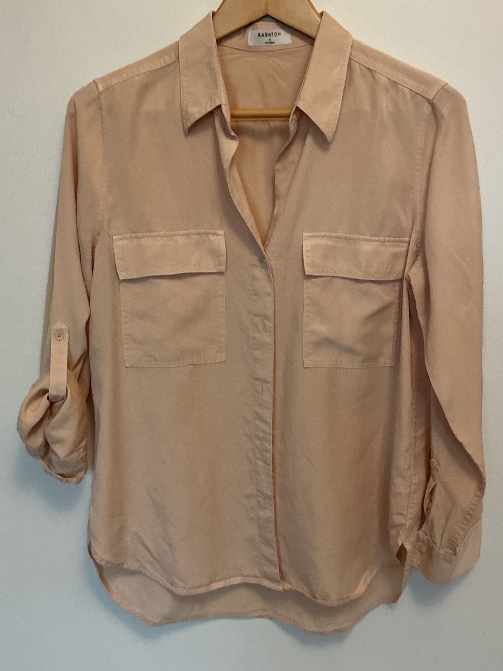 Aritzia Babaton Utility Button Down Shirt Tan Sand Blouse S
